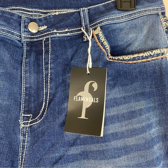 Vintage style embroidered blue pants NWT size Large - Picture 3 of 6